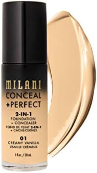 Milani Conceal + Perfect 2-in-1 Foundation + Concealer - Creamy Vanilla (1 Fl. Oz.) Cruelty-Free Liquid Foundation - Cover Under-Eye Circles, Blemishes & Skin Discoloration for a Flawless Complexion