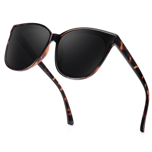 Image of TJUTR Polarised Sunglasses for Women UV400 Protection Oversized Cat Eye Frame Retro Fashion Driving Shades