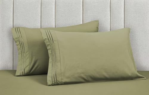 Mocassi Pillowcases 1800 Premium Hotel Quality - Easy Care, Smooth Weave, Wrinkle and Stain Resistant, Easy Slip-On, 2-Piece Set, King Pillowcase, Green