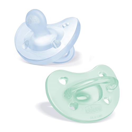 Chicco PhysioForma 100% Soft Silicone One Piece Pacifier for Babies 0-6 Months | BPA & Latex Free | Reusable Case | Blue/Green, 2pk