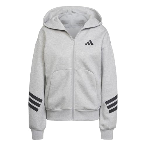 adidas Women's FUTURE ICONS THREE STRIPES FULL ZIP HOODIE, medium grey heather, S