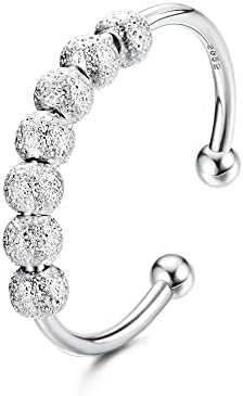 ORAZIO 925 Silver Rings for Women Solid Sterling Silver Anxiety Thumb Fidget Ring,Adjustable Spinner Rings for Anxiety Women,Anti Anxiety Fashion Ring with Beads Jewellery