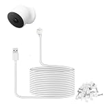 34ft Weatherproof Charging Cable for Google Nest Cam 2nd Gen (Outdoor/Indoor) – No Battery Change, Continuous Power Supply