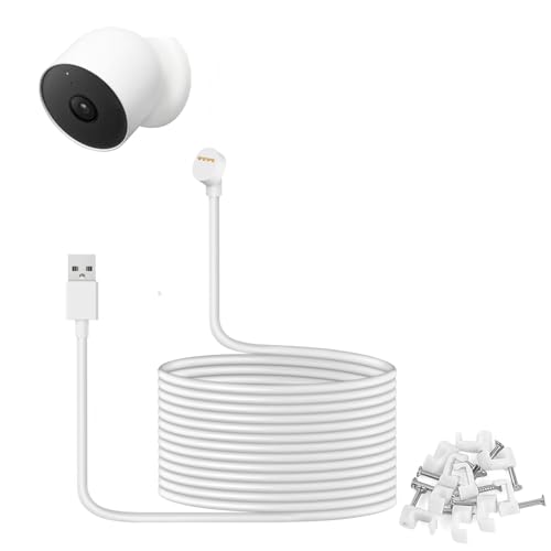 34ft Weatherproof Charging Cable for Google Nest Cam 2nd Gen (Outdoor/Indoor) – No Battery Change, Continuous Power Supply