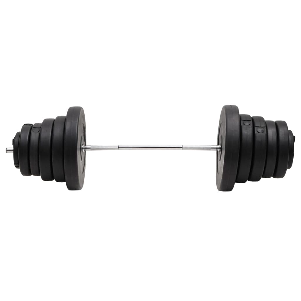 Zestaw sztangi ze stali chromowanej 90 kg z wytłoczonymi tarczami obciążającymi, 4 x 5 kg, 2 x 7,5 2 1,25 15 15 10 sztangi z tworzywa sztucznego, do treningu