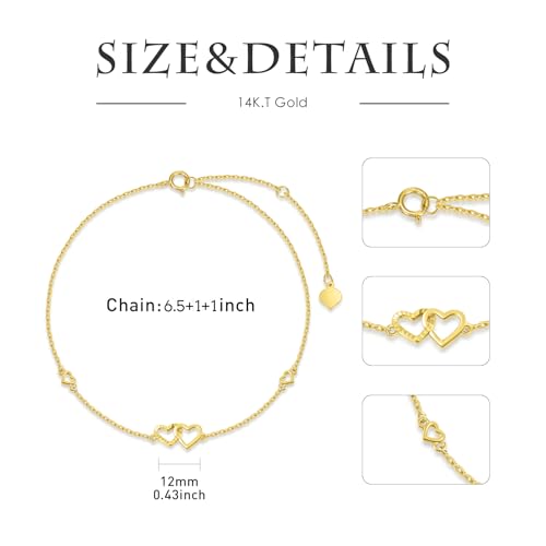 Image of 14K Real Gold Heart /Corss Ankle Bracelet for Women Yellow Gold Anklet Love Ankle Bracelet Anniversary Jewelry for Wife Birthday Gifts for Her 8''-10''