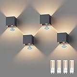 Klighten 4Pack LED Wandleuchte mit Bewegungsmelder Innen/Außen 3000K Außenlampe mit Bewegungsmelder Wandlampe Einstellbar Abstrahlwinkel, mit Austauschbarer G9 LED Lampe (Anthrazit)
