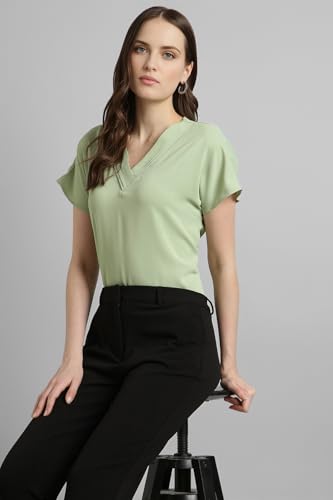 Image of Van Heusen Women's Polyester Regular Fit Half Sleeve V Neck Formal Top