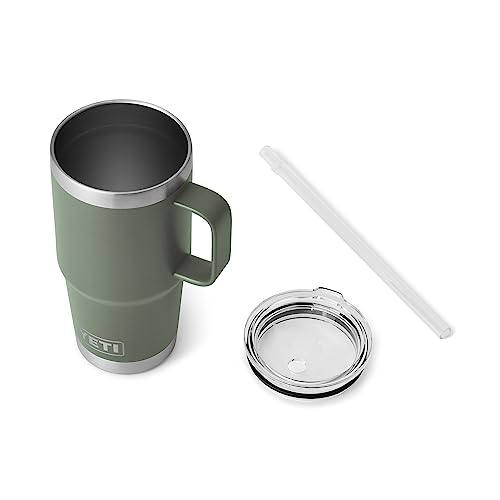 Image of YETI Rambler 25 oz Tumbler with Handle and Straw Lid, Travel Mug Water Tumbler, Vacuum Insulated Cup with Handle, Stainless Steel, Camp Green