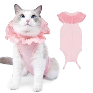 VavoPaw Cat Surgery Recovery Suit for Female Cat, Breathable Surgical Recovery Shirt for Abdominal Wounds Skin Diseases After Surgery, Soft Fabric Kitten Onesie, E-Collar Alternative for Cats, L Pink