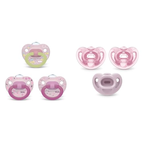 Image of NUK Orthodontic Pacifier Value Pack, Girl, 0-6 Months, 3 Count(Pack of 1) & Comfy Orthodontic Pacifiers, 0-6 Months, 3 Count (Pack of 1)