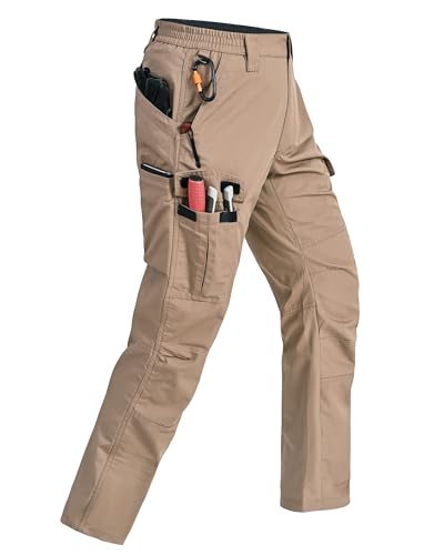 Rapoo Tactical Pants for Men Cargo Hiking Working Military Army Hunting Pants for Men with Pockets Mens Ripstop Construction Carpenter Outdoor Pants Khaki 34Wx30L