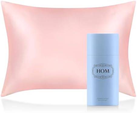 HOM 100% Pure Mulberry Silk Pillowcase for Hair and Skin, 25 Momme 6A High Grade - Comfortable, Breathable, Soft, Hidden Zipper (20x26, Pink)