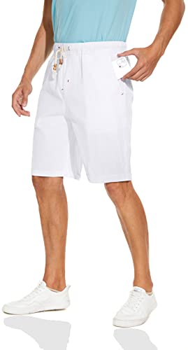 Boisouey Men's Linen Casual Classic Fit Short Summer Beach Shorts White Xl #TOP3