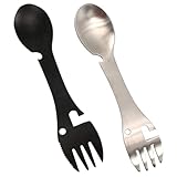 Yardwe Multifunktionaler 5 In 1 Camping Göffel aus Edelstahl 304 Tragbarer Flaschen und Dosenöffner Leichtes Outdoor Besteck für Wandern und Reisen