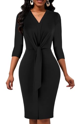 UOUA Women's Church Ruffle Sleeve Bodycon Work Midi Pencil Dress