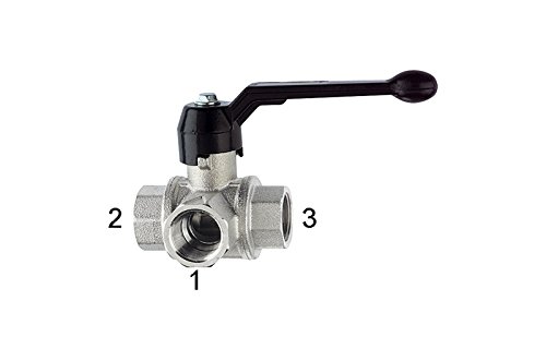 RIEGLER 103379-1081 E 3-Wege-Kugelhahn, Standard, L-Bohrung, Messing vern., Rp 1, DN 25, 1Stk
