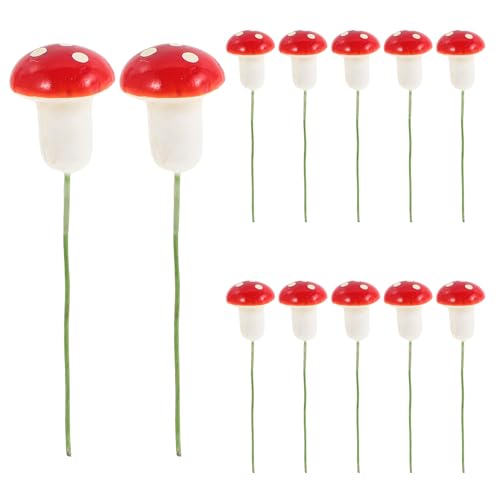 BESTOYARD 12PCS Miniature Mushroom Christmas Tree Ornament Xmas Party DIY Decoration (Red)
