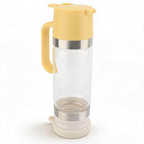 Bewinner Glass Honey Dispenser Pot - 350ml Honey Dispenser Portable Clear Glass Syrup Dispenser with Handle, Prevent Dripping,Honey Container for Coffee Shops Restaurants Home (Yellow)