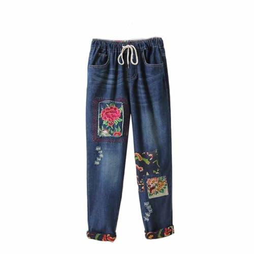 PanpanBox Vaqueros Mujer Relaxed Pantalones Denim Floral Bordado ...