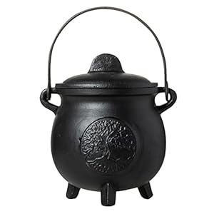 Tree of Life 6″ Cast Iron Cauldron with Lid and Handles