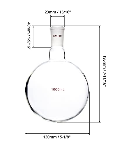 Qwork Boiling Flask, Single Neck Round Bottom, 24/40 Standard Taper Outer Joint, 1000Ml #TOP5