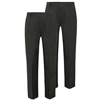 2PK Boys Elasticated Waist Regular Fit School Trousers Black Grey Navy Blue 3-18 Years