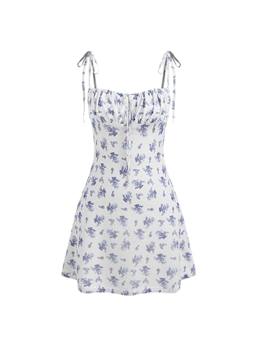 Image of CIDER Floral Dress for Women Summer Mini Dress Sundresses Sleeveless Scoop Neck Sun Dresses A-Line Vacation Outfits Blue