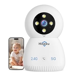 Hiseeu Indoor Security Camera, 2.4G/5G 5MP Pet Camera Baby Monitor, PTZ 360°, Auto Tracking, 2 Way Audio, Night Vision, PIR Detection, No Monthly Fee