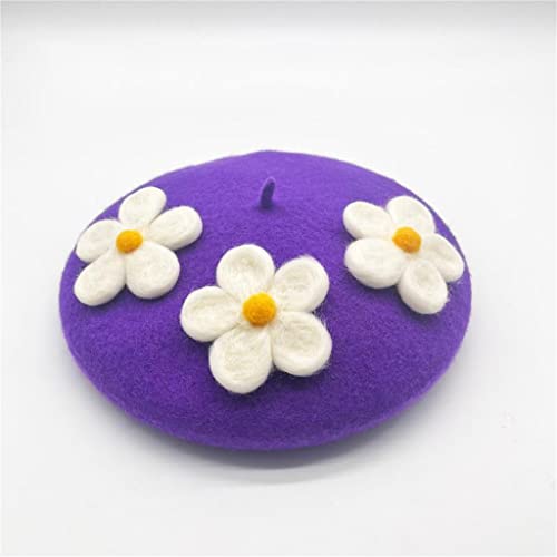 Eyhlkm Colorful Sweetie Women Beanie Hat Female Cute Fresh Daisy Flowers Handmade Felt Berets Gift Quality (Color : Gray, Size : 56-58Cm(Adult)) #TOP1