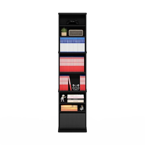 Image of Furinno Jaya DVD Shelf, 9-Shelf Tall Narrow CD Rack, Media Shelf with Adjustable Shelves, DVD Storage Cabinets for CD Bluray Game Disc, Easy Assembly, for Living Room, Home Office, Americano