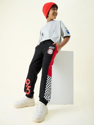 Image of The Souled Store Official Cars: Lightning McQueen Racing Boys Drawstring Black Graphic Printed Cotton Joggers
