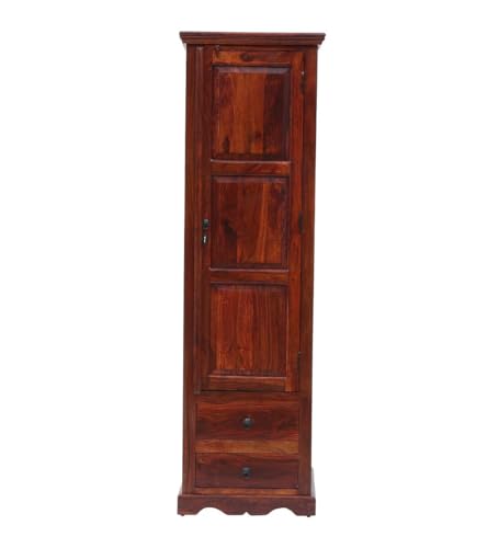 Image of Sheesham Wood Wardrobe with 2 Drawer and 3 Shelves Storage for Bedroom Wooden Almirah for Clothes for Living Room Bedroom Home, Solid Wood Furniture (Maple Finish)