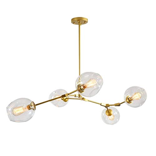 SYAXVOM Lámpara de araña Moderna E27 | Lámpara Colgante de Cristal soplado a Mano, Ajustable, de 5 Luces, para Sala de Estar, Cocina, Dormitorio, Restaurante, iluminación de Techo esférica