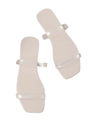 Image of GORGLITTER Women's Summer Beach Clear Flat Sandals Cute Trendy Square Toe Double Strappy Slide Flat Sandals Wedding Shoes