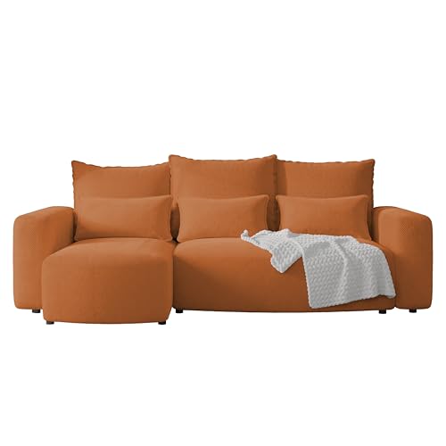 4ALL HOME Travis Canapé d'angle, convertible, 248 x 148 cm, avec coffre de lit, d'angle en forme de L, canapé convertible, universel, Onega 18 cuivré