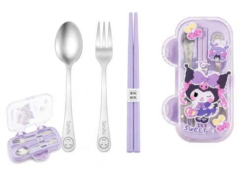 Image of Kids Cutlery Set with Box | Stainless Steel Spoon /Fork /Chopsticks | BPA-Free Food Grade Portable Lunch Utensils for School, Travel, Picnic & Camping