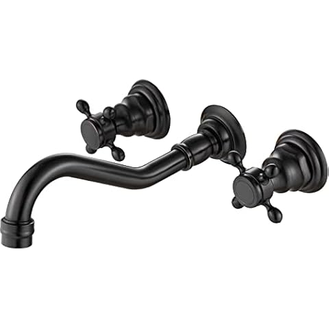 Midanya Bathroom Sink Faucet Widespread Oil-Rubbed Bronze Wall Mount 3 Holes 2 Cross Knobs Brass Lavatory Vessel Basin Mixer Tap Mixing Spout Double Handles Commercial Cover