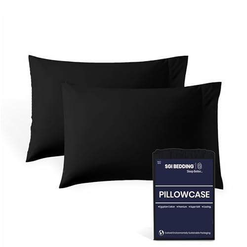 SGI Bedding 100% Egyptian Cotton Queen Set of 2 Pillowcases -, Open End Closure, Ultra-Soft & Luxurious Sateen Weave, Breathable & Durable, Premium Hotel Quality (20