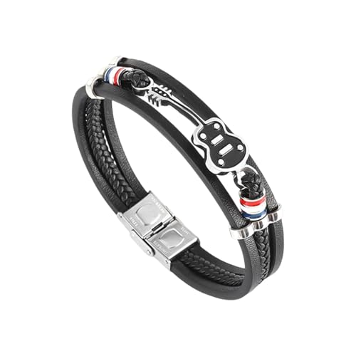 CVNRCLP Personalisiertes Herren-Armband aus Titanstahl, Instrument, Leder, Hip-Hop-Musik, Windgitarre, Schmuck, M, Kortex