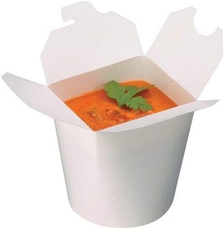 Noodle Boxes [16oz, 50 Pack] Round White Chinese Paper Food Container Pail - Rice Curry Takeaway Food Pails Boxes Grease Resistant and Microwaveable - [16oz, 50 Pack]
