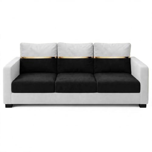 Image of FURNY Hedstor 3 Seater + 2 Seater Fabric Sofa Set (Light Gray-Black) with Velvet Finish | Durable Comfort | Ideal for Living Room