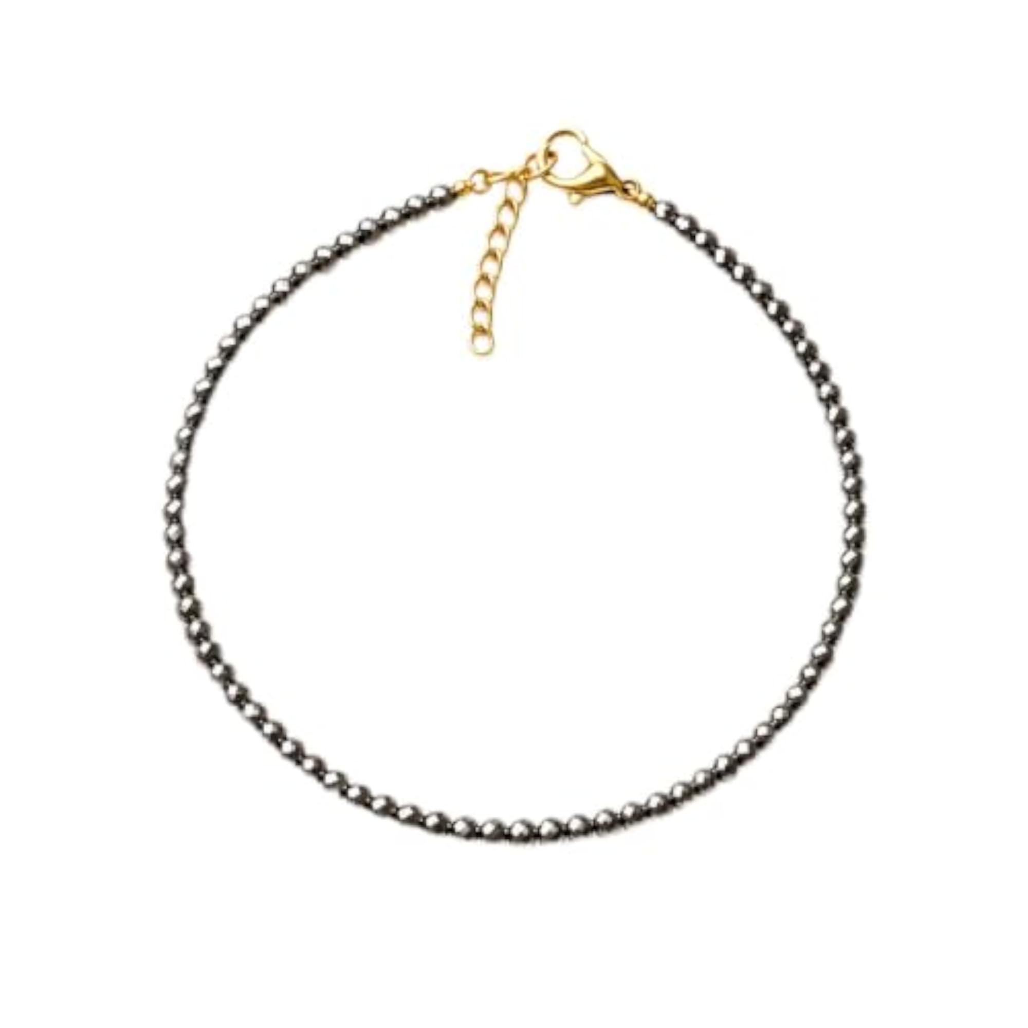 Women's Pyrite Anklet with Faceted Beads, Gold-Tone Clasp