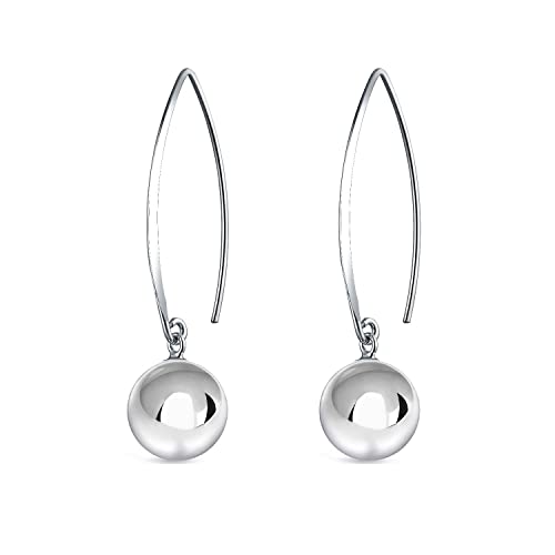 Savlano 925 Sterling Silver Ear Wire Threader Bead Ball Dangling Drop Earrings for Women Available in 6MM, 8MM, 10MM and 12MM -Made in Italy Comes With Savlano Gift Box (10MM)