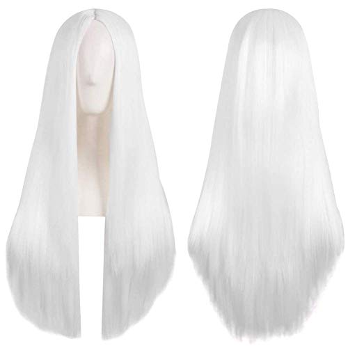 Colorful panda blanc longue ligne droite Cosplay perruque partie centrale perruque de cheveux synthétiques naturels pour femmes ou filles pour Halloween...