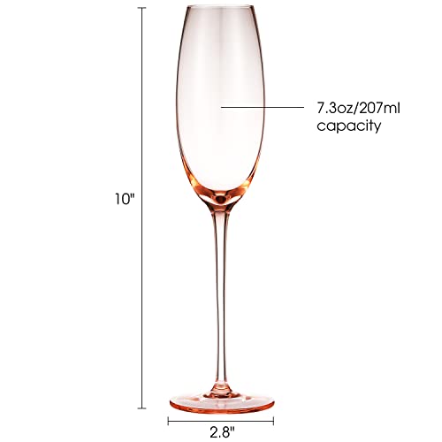 Berkware Set Of 2 Colored Glasses - Luxurious And Elegant Sparkling Rose Pink Colored Glassware - Champagne Flutes #TOP3