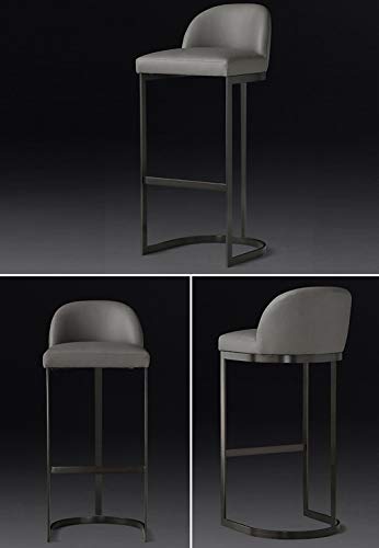 Tabouret de bar en cuir gris avec dossier et repose-pieds pour comptoir