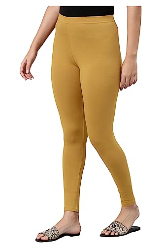 Image of H2 Women's Comfortable Cotton Blend Leggings - Ankle Length, Versatile (in, Alpha, M, Regular, Chiku)