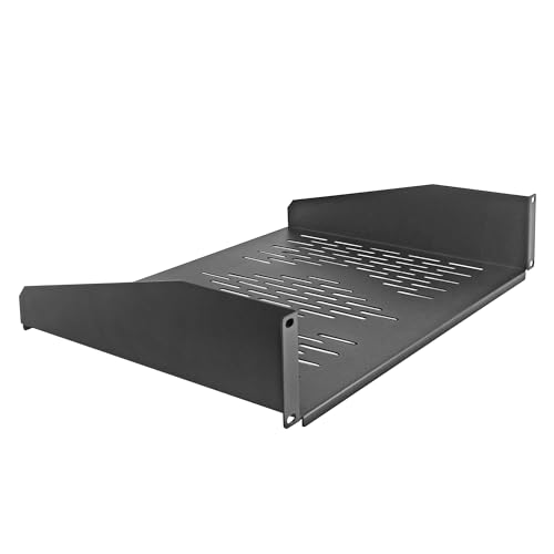 RIVECO 19 2U Rack Shelf Server Cabinet Mount Vented Cantilever Tray for Network Equipment, 14 Inches 35 CM Depth, Black