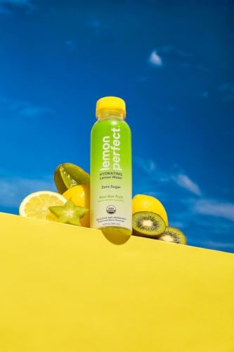 Lemon Perfect, Hydrating Organic Lemon Water, Zero Sugar, Flavored Water, Squeezed from Real Fruit, Plastic Neutral, No Artificial Ingredients, Kiwi Star Fruit (12oz Bottles) 12pk